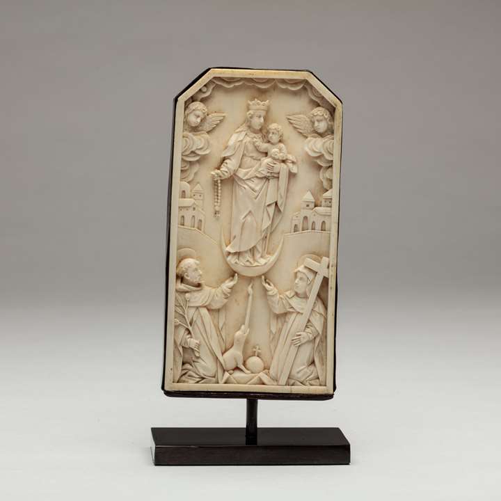 Sino-Portuguese Ivory Plaque of Mary Giving the Rosary to St Dominic